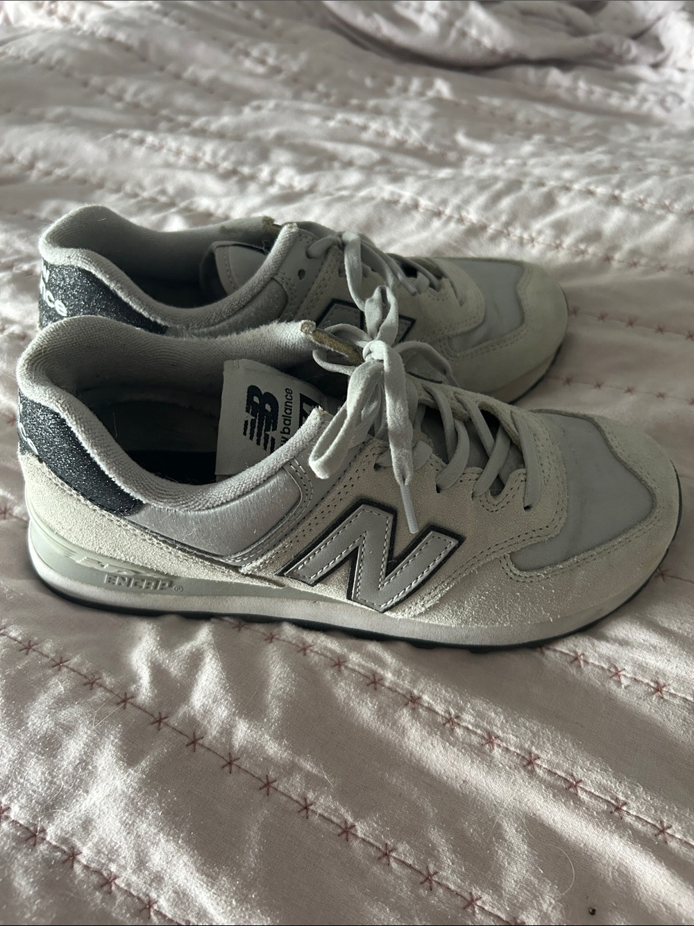 New Balance Light Gray Suede & Mesh 574 Sneakers